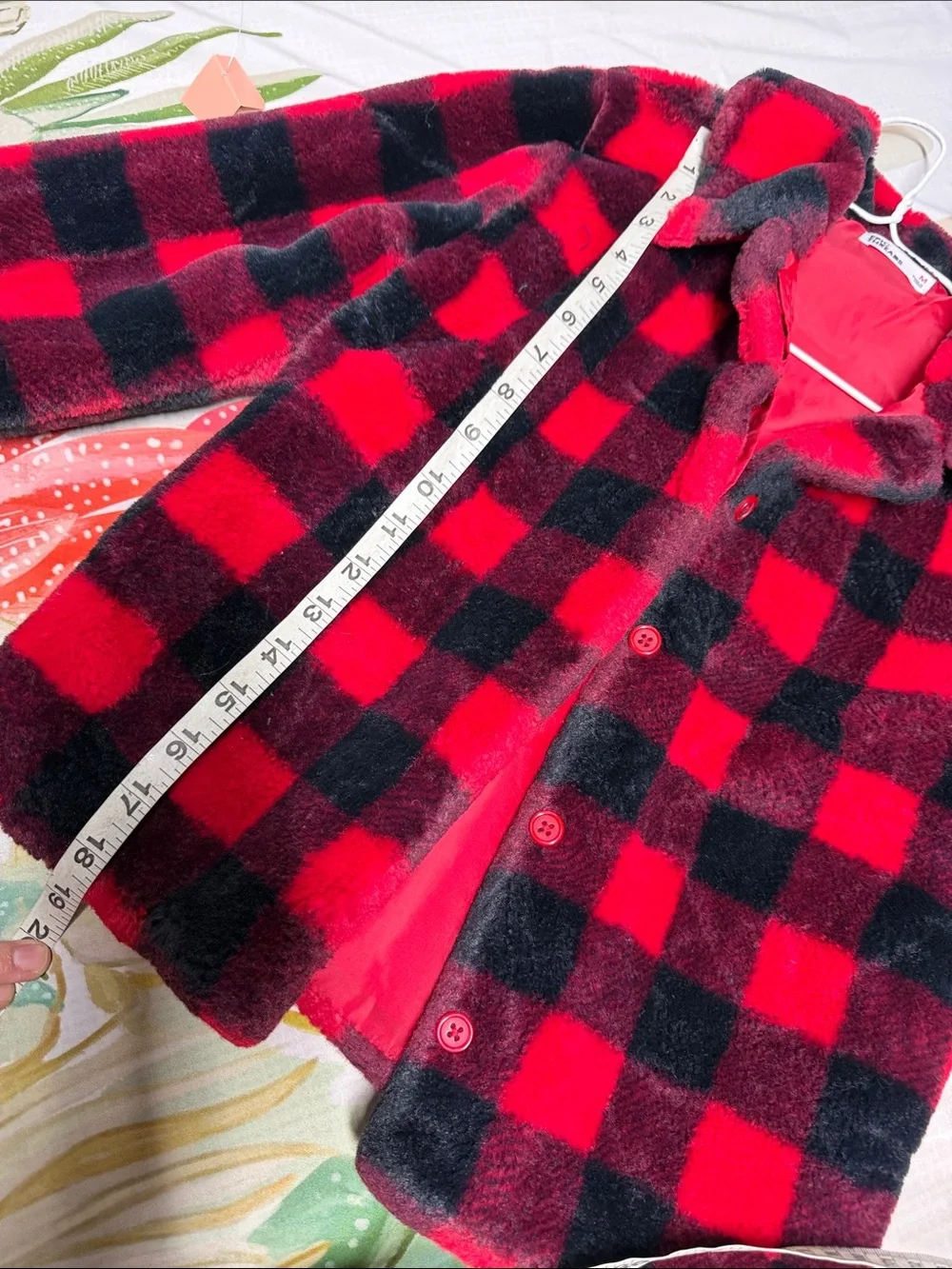 Epic threads Red & Black Buffalo Plaid Fuzzy Button Jacket girls sz M